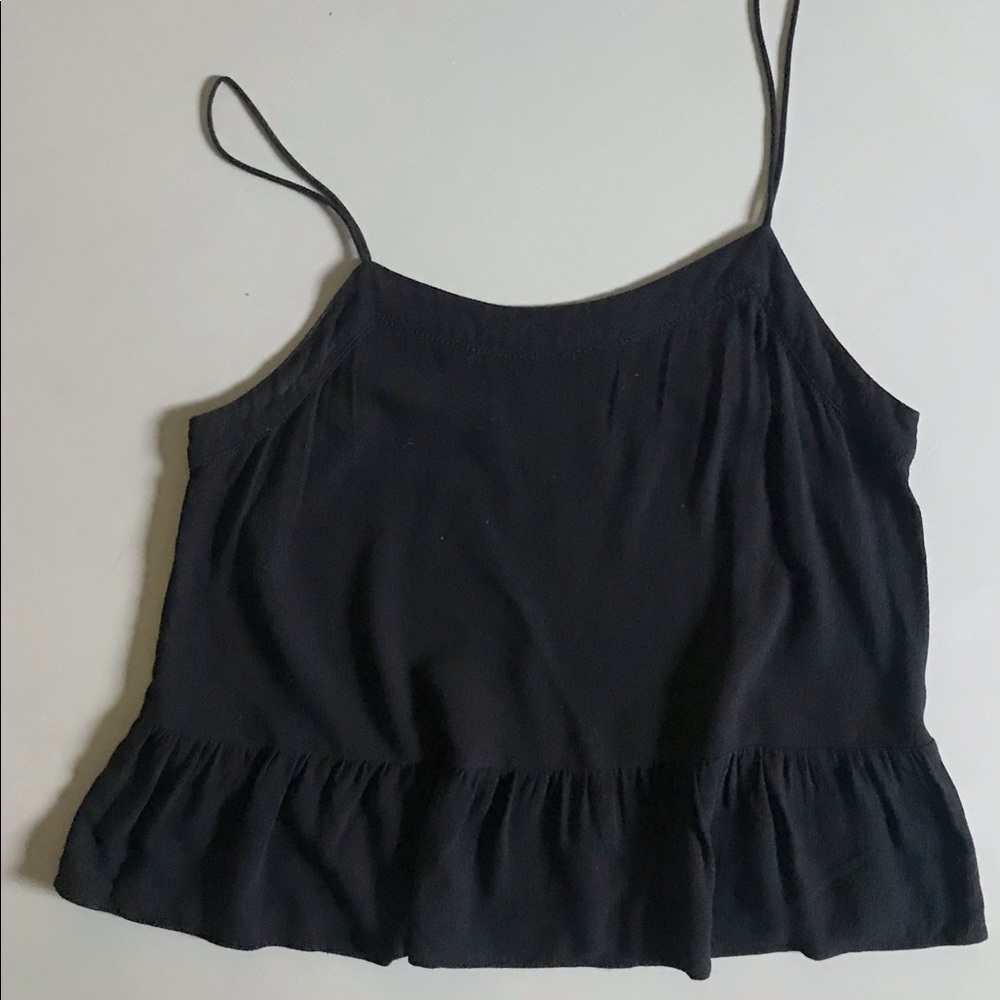 ANN TAYLOR LOFT Spaghetti Strap Black Ruffle Peplum Lattice Lace Trim Camisole